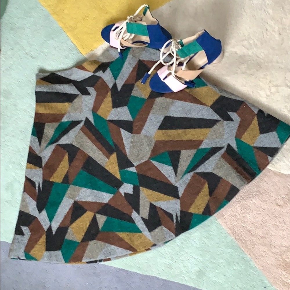 Abstract geometric print A-line skirt (Fall)